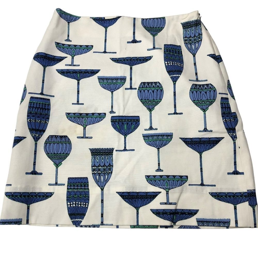 TALBOTS PENCIL CUT WINE GLASSES PRINT SKIRT‎ 2P